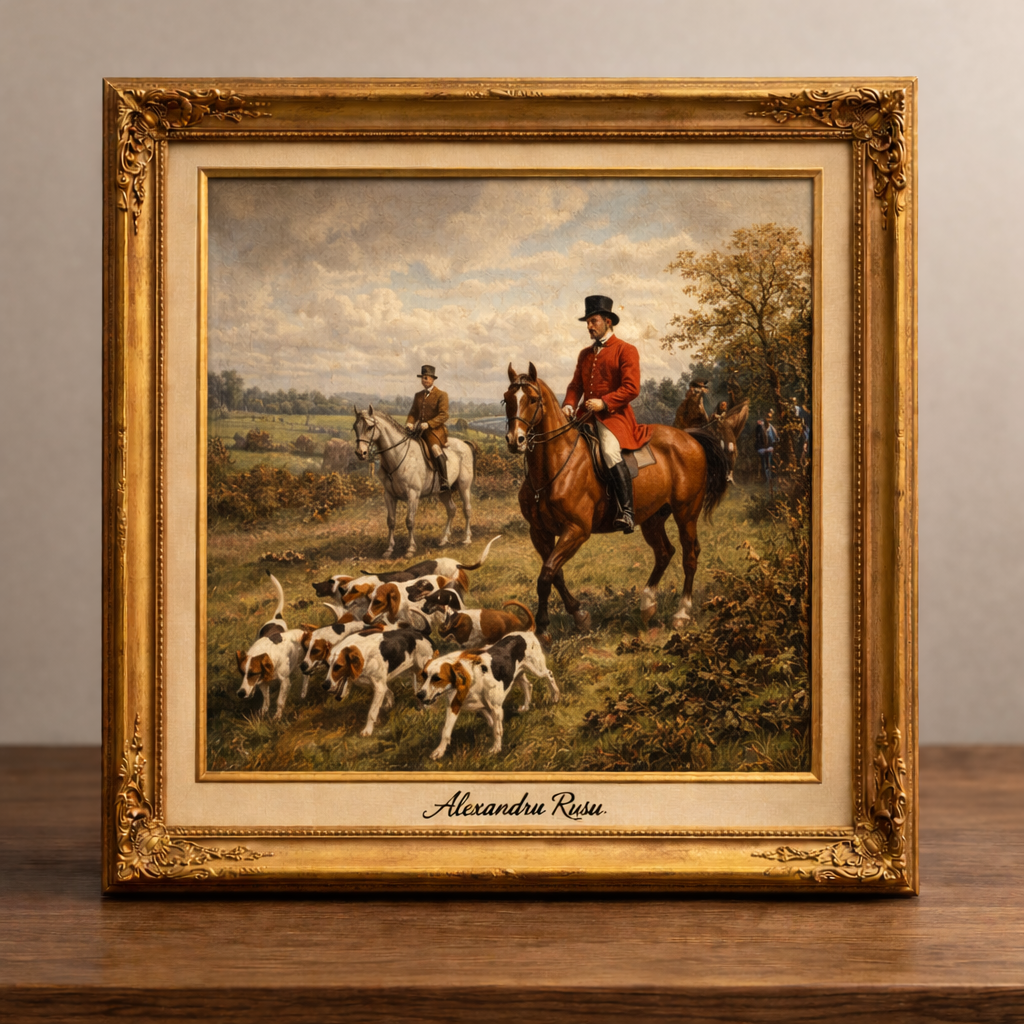 19th-century hunting scene in autumn