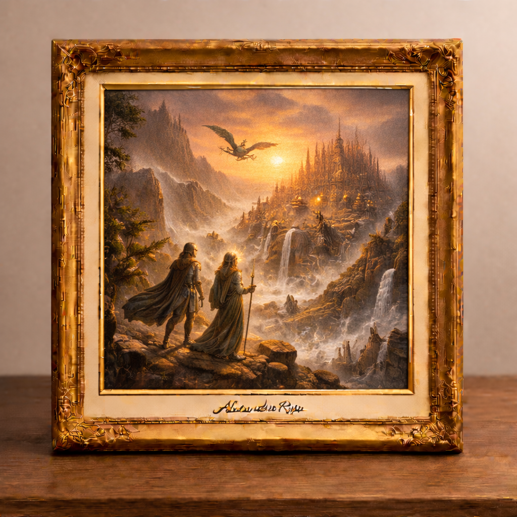 Epic fantasy city at sunrise