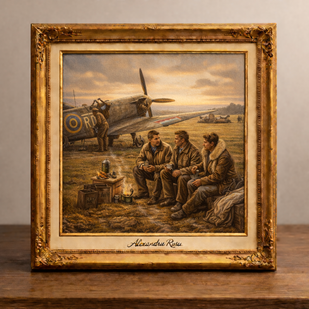 Pilots at golden hour on airfield