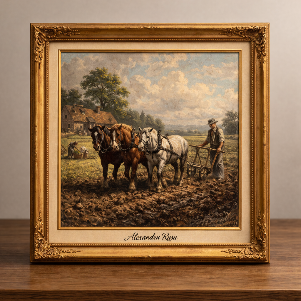 Rural farming life in oil painting