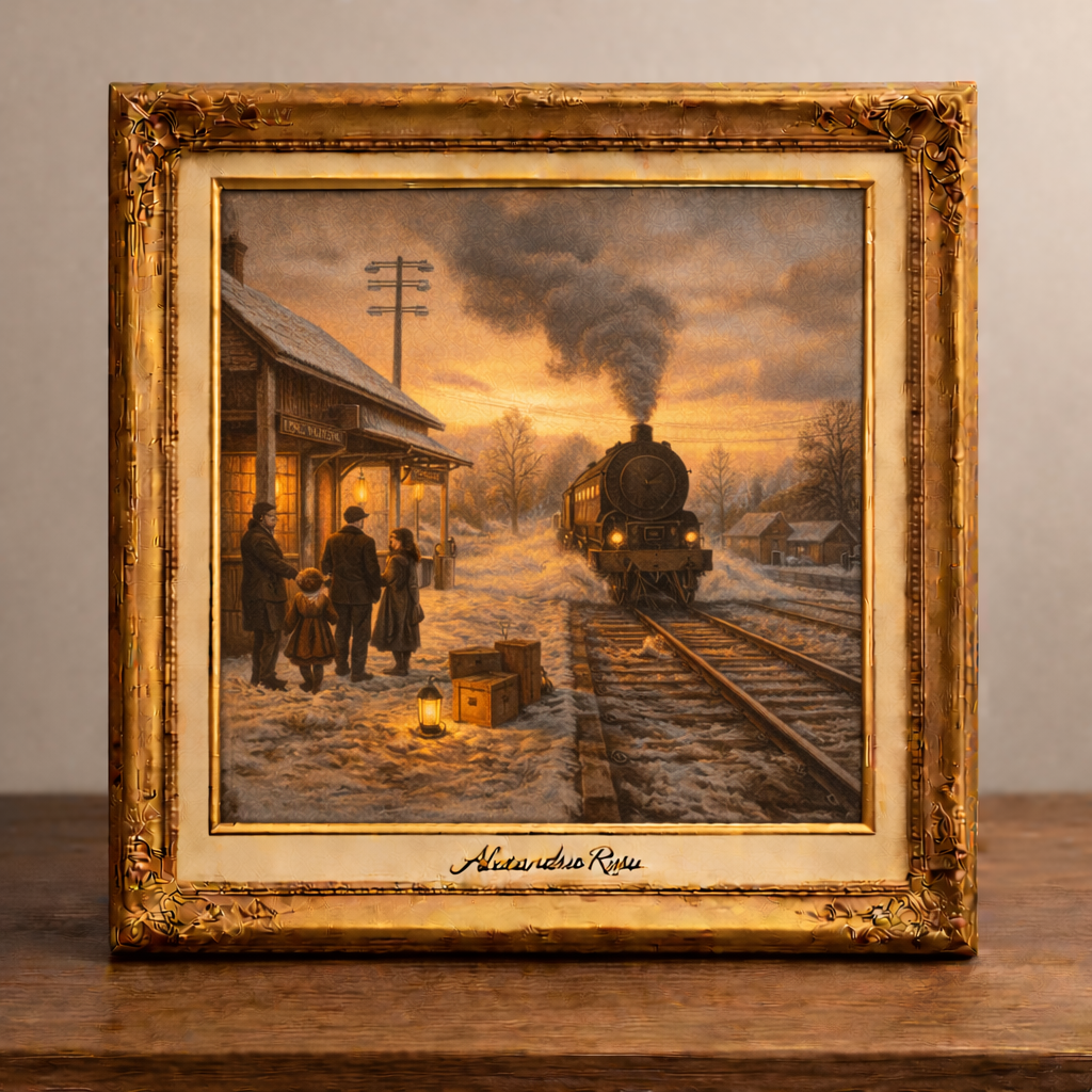 Village train station at sunset